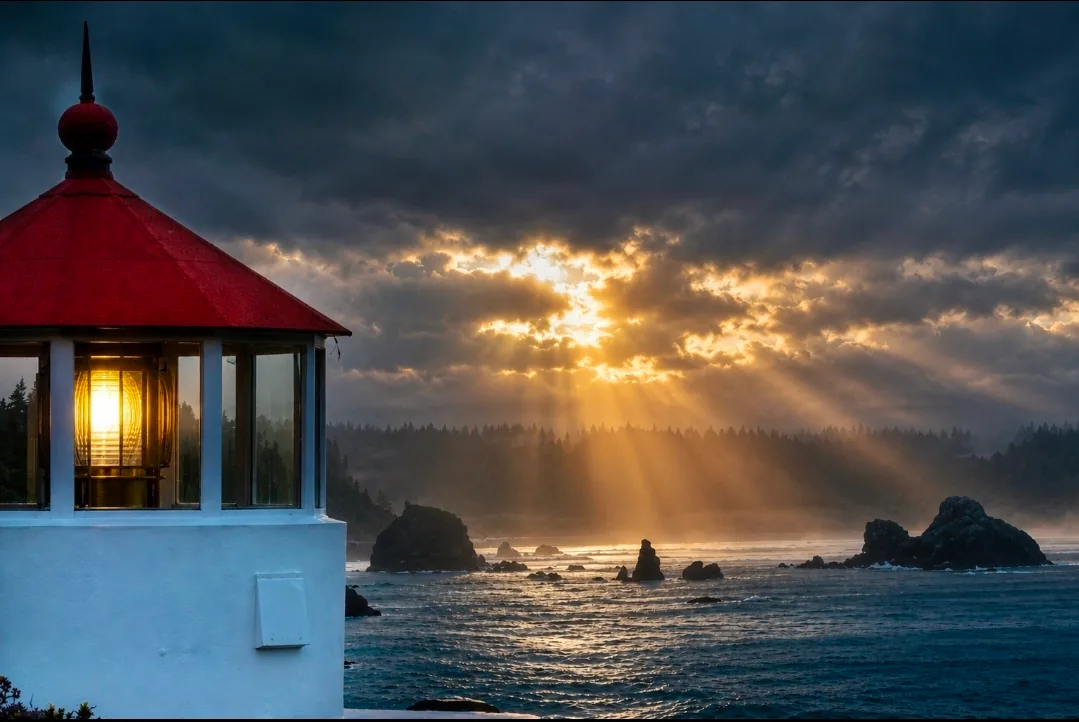Coastal lighthouse overlooking the Pacific in Humboldt County